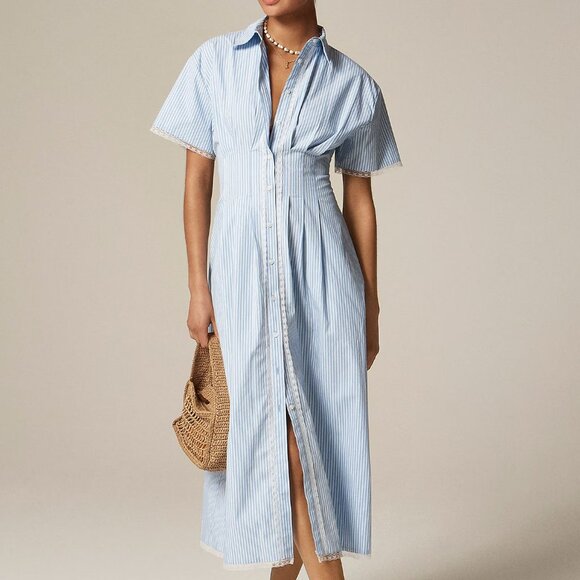 NWT J Crew Wren Lace-Trim Shirtdress in Stripe Size 4 - Picture 1 of 3